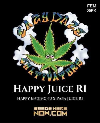 Packaging of Happy Juice R1 Feminized Cannabis Seeds by Eazy Daze Cultivators