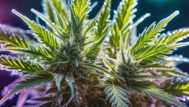 cannabis plant leaves with visible trichomes